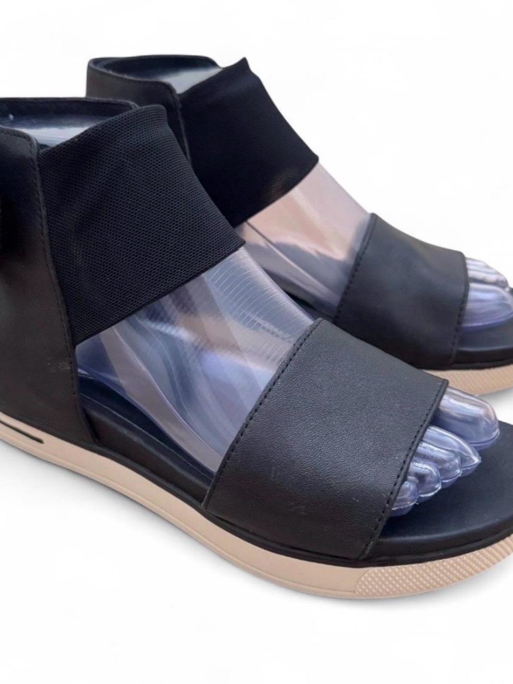 Eileen Fisher Spree Sandals Women’s 7 Black Nubuck Low Wedge Sport Comfort